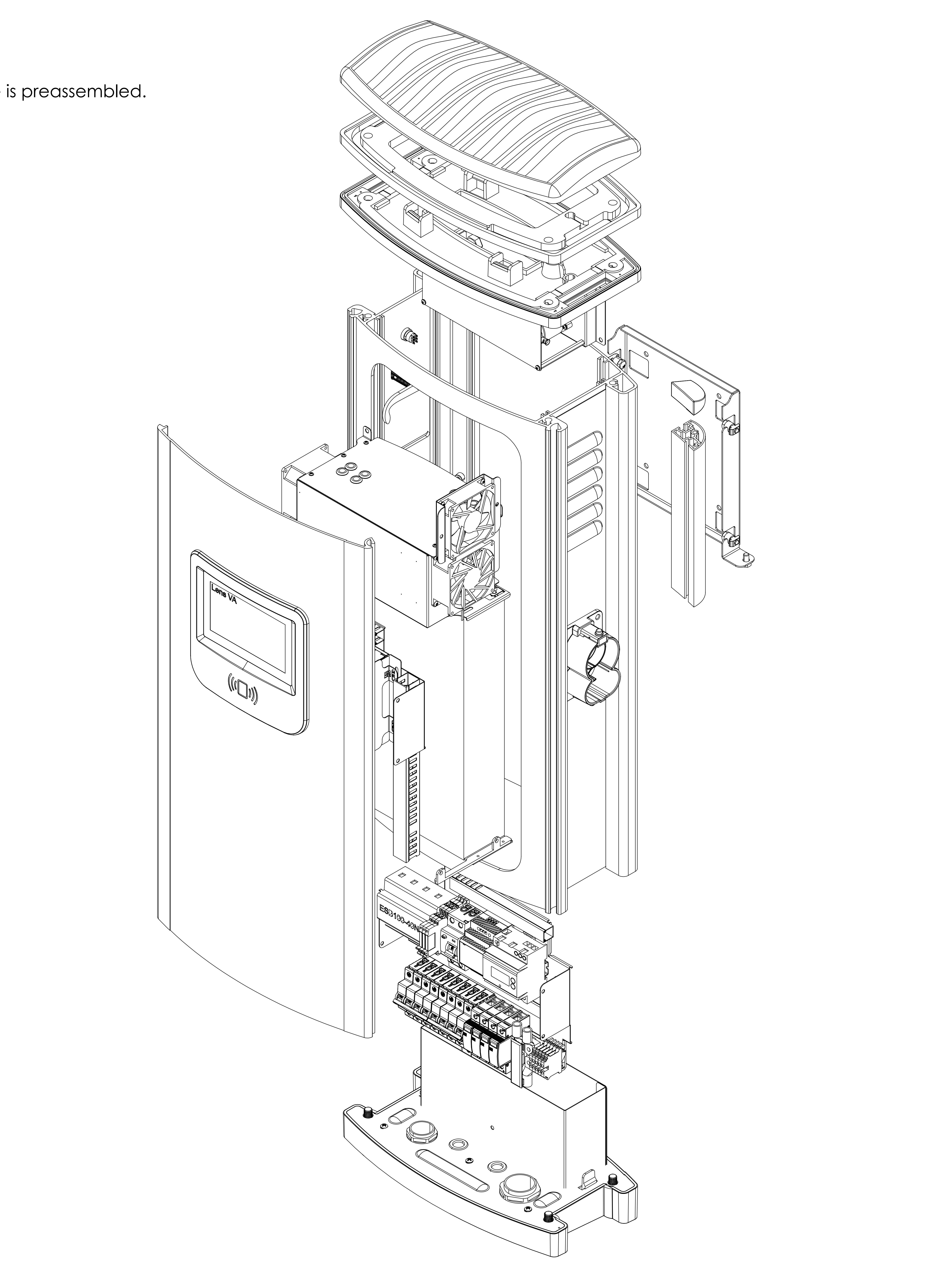 Exploded mechanical assembly of charging unit enclosure