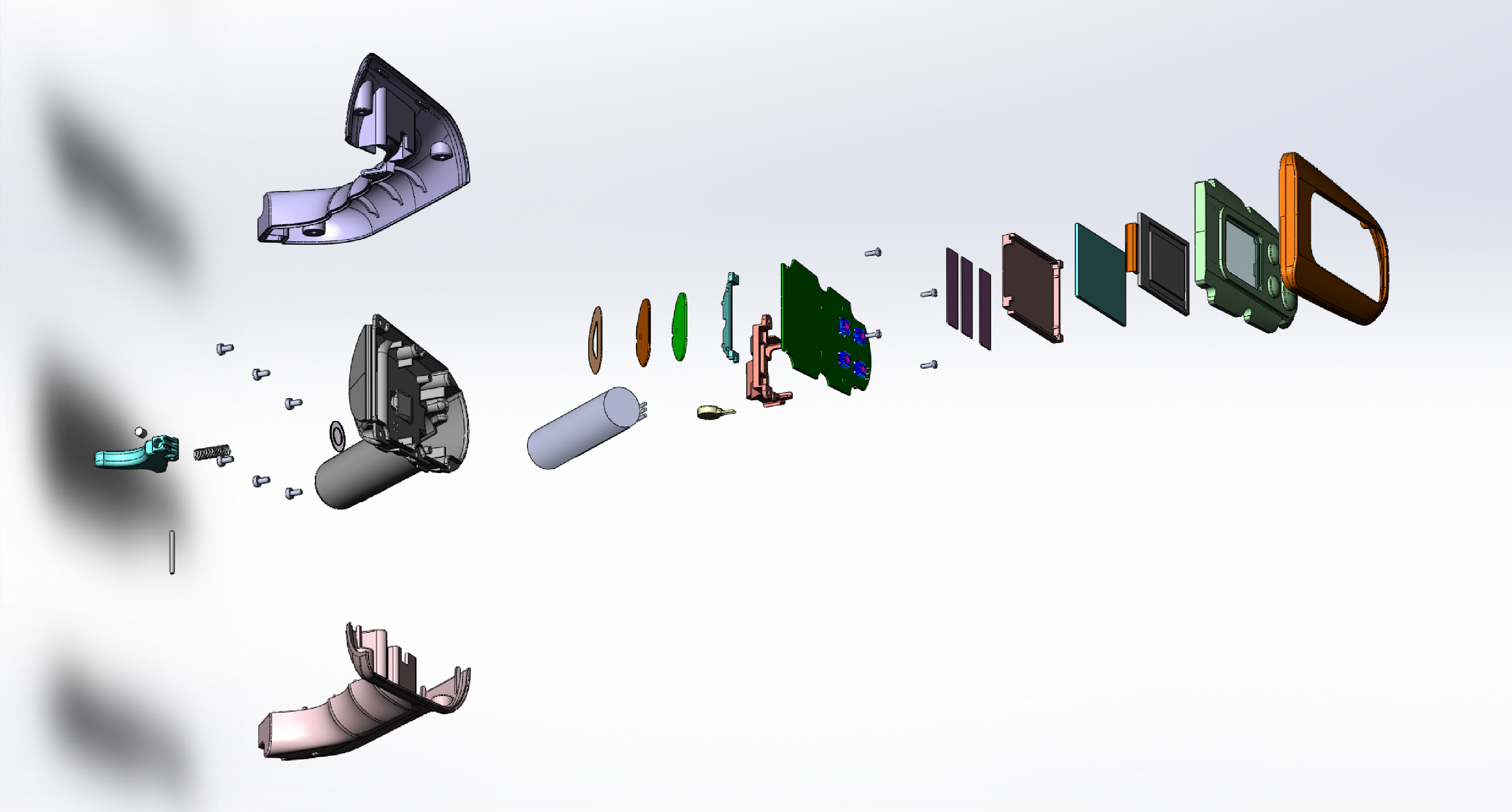 Exploded CAD assembly of handheld remote control